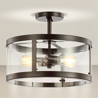 Selema 2-Light Iron/Glass Modern LED Flush Mount, by JONATHAN Y