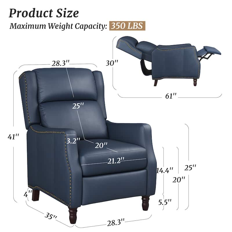 Modern Genuine Leather Recliner Chairs Push Back Adjustable Recliners with Comfortable Arms Set of 2