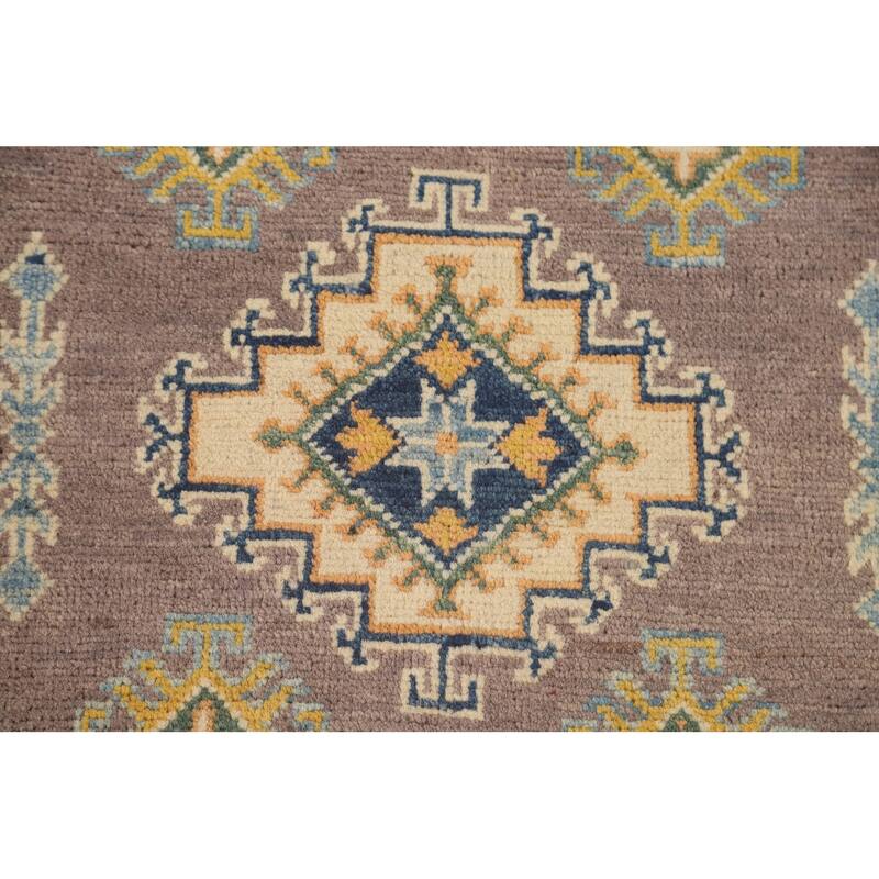 Geometric Brown Kazak Foyer Rug Hand-Knotted Wool Carpet - 2'8" x 4'3"