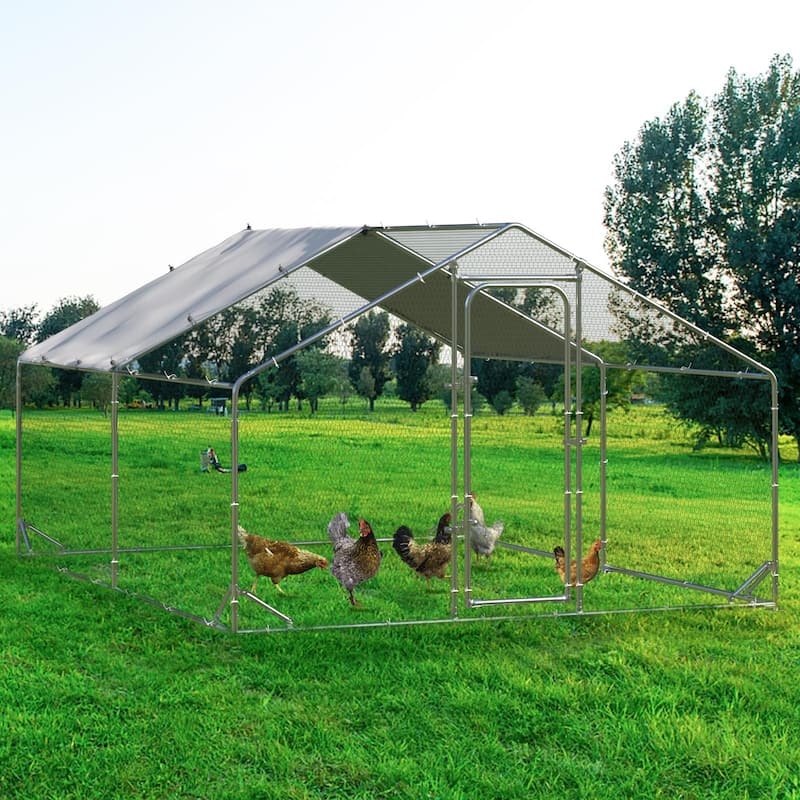 BOSSIN Bold Chicken Coop Run Large Metal Chicken Pen OutdoorPoultry Cage Spire Shape Heavy Duty Walkin for Yard with Waterproof