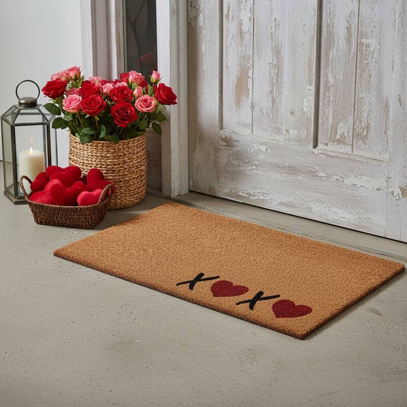 HomeRoots 24" X 36" Brown Black And Red Valentine's Day XOXO Outdoor Coir Door Mat - 24.00' X '36.00 - 24.00' X '36.00