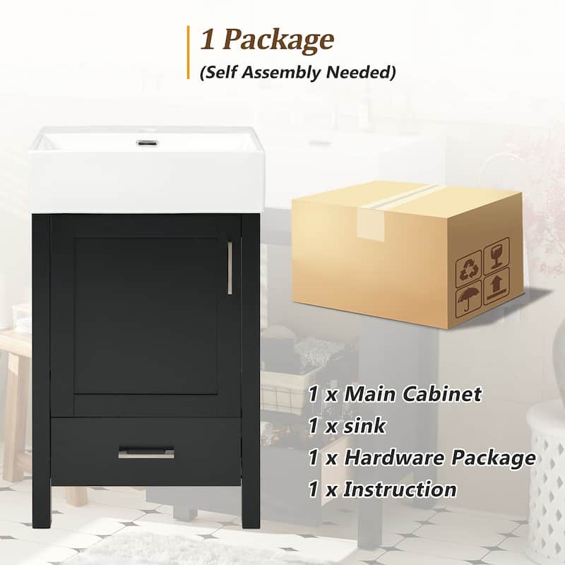 Small Bathroom Vanity 20 Inch with Sink, Solid Wood Cabinet, 1 Drawer 1 Door Storage, Freestanding, Modern Design