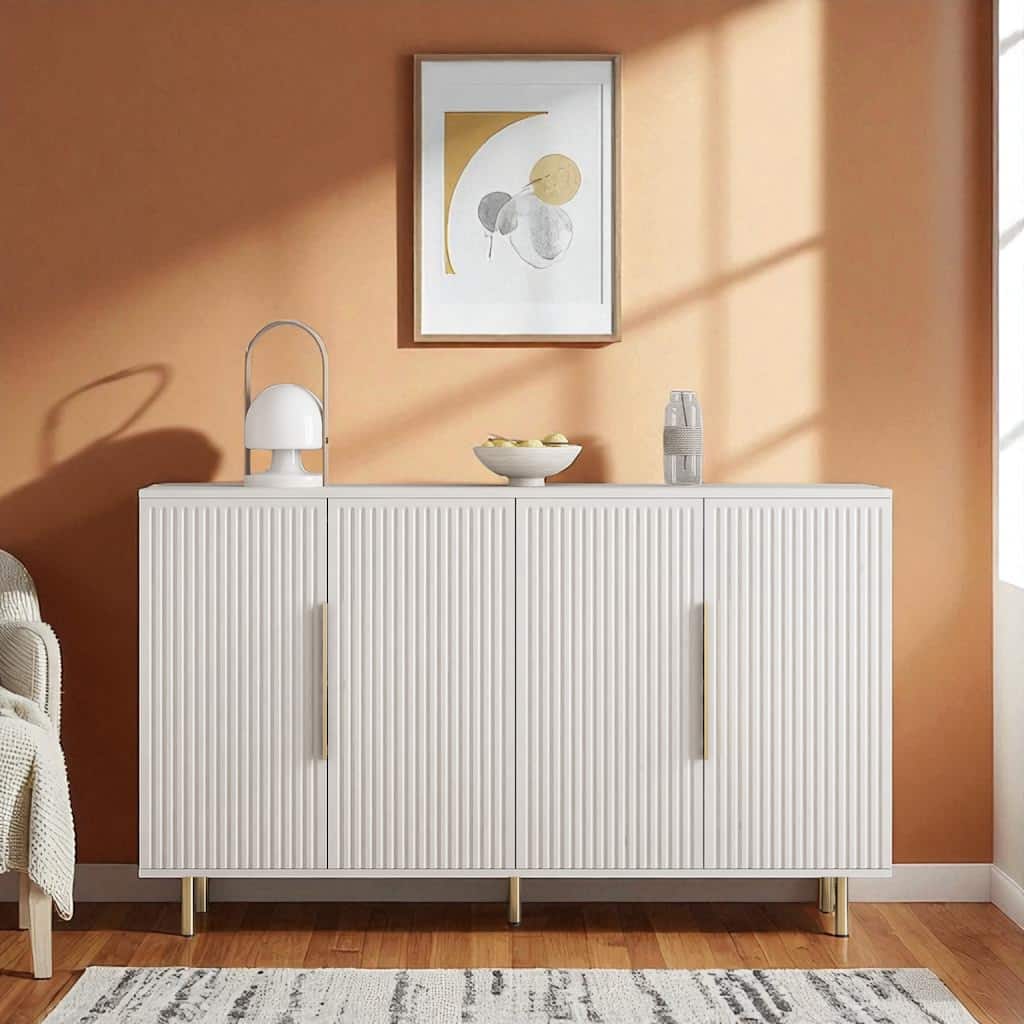 Modern Fluted Sideboard Buffet Cabinet with Storage, Accent Console Table with Adjustable Shelves, 56.7 Inch Credenza