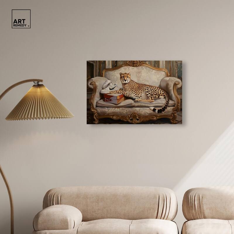 Lounging Sneaker Cheetah Canvas by Art Remedy, Gallery Wrapped