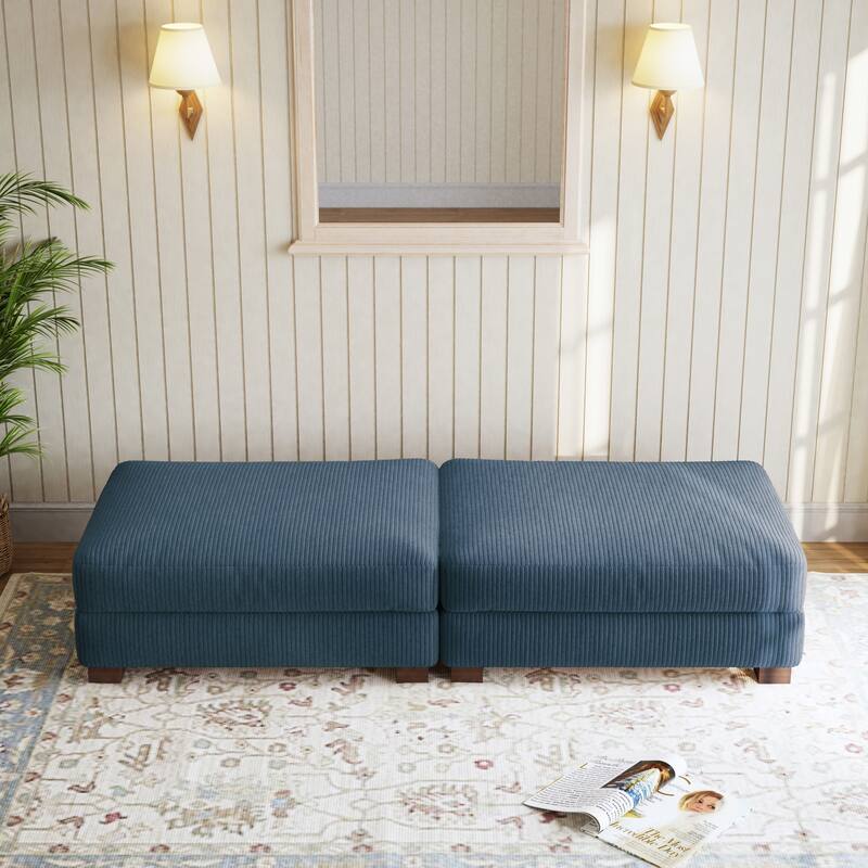 Corduroy Modern Ottoman with Wood Legs Set of 2