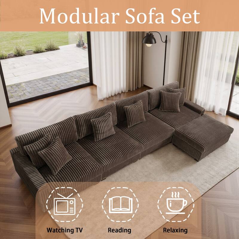 Modular Cotton Flannel Plush Sectional Sofa with Ottomans