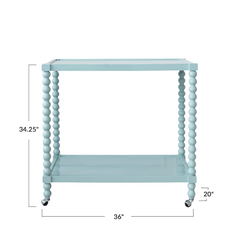 Rubberwood 2-Tier Bar Cart on Wheels