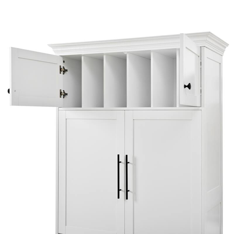 Farmhouse Kitchen Pantry, 40"W - 4-Door Freestanding Cabinet with Pull-Out Trays, Drawers & Pan Storag
