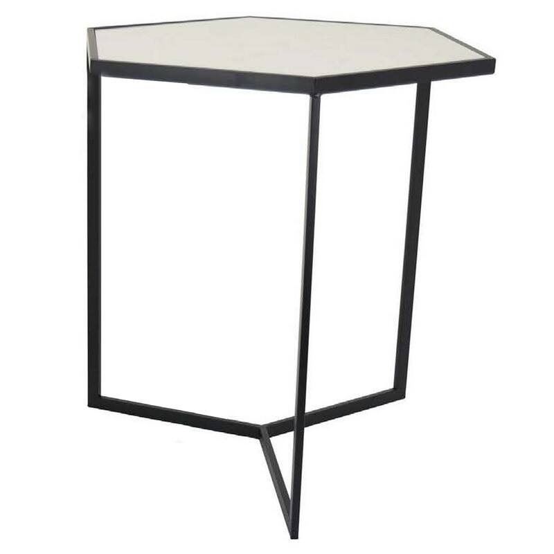 Plant Stand Table Set of 2, Black Metal Frame, Hexagonal White Tabletop