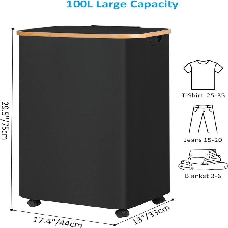 Laundry Hamper with Wheels Rolling Laundry Basket - 17.3"L x 13"W x 29.5"H