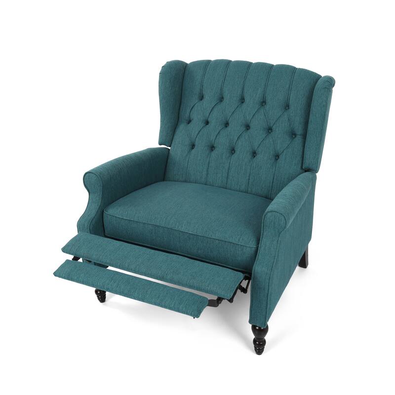 Oversized Wingback Push-Back Recliner with Footrest, Tufted Back, Nailheads