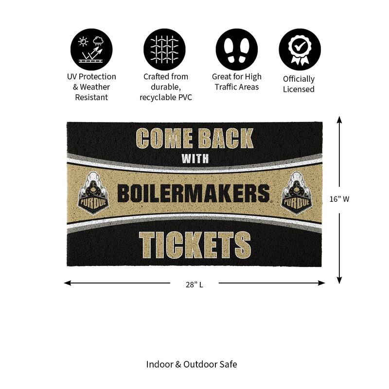 Purdue University 28 in. x 16 in. PVC "Come Back With Tickets" Trapper Door Mat