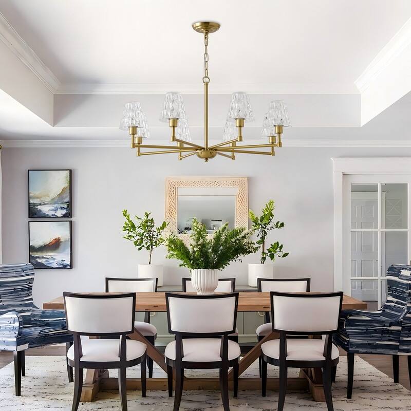 Adjustable Brass Chandelier Modern Mid-Century Pendant Light with Glass Shades for Dining Room Kitchen Island