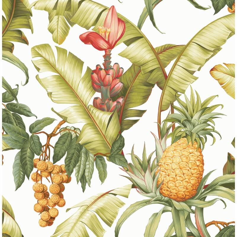Seabrook Designs Pineapple Floral Unpasted Wallpaper - 20.5 in. W x 33 ft. L - White