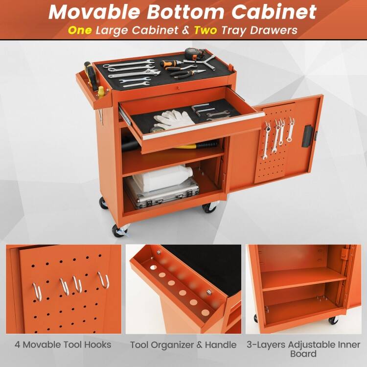 2-in-1 Tool Chest and Cabinet with 5 Sliding Drawers - 23" x 11" x 40.5"(L x W x H)