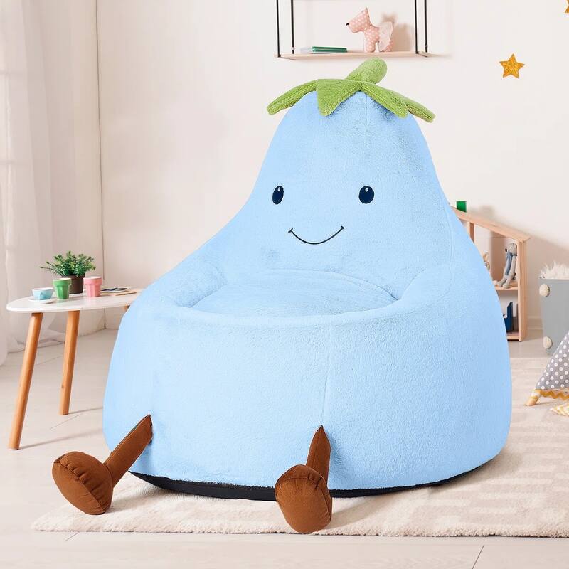 Kids Eggplant Bean Bag Chair and Crash Pad Lounger Seat for Gaming, Reading and Watching TV for Toddlers and Children's Rooms - Blue - Medium