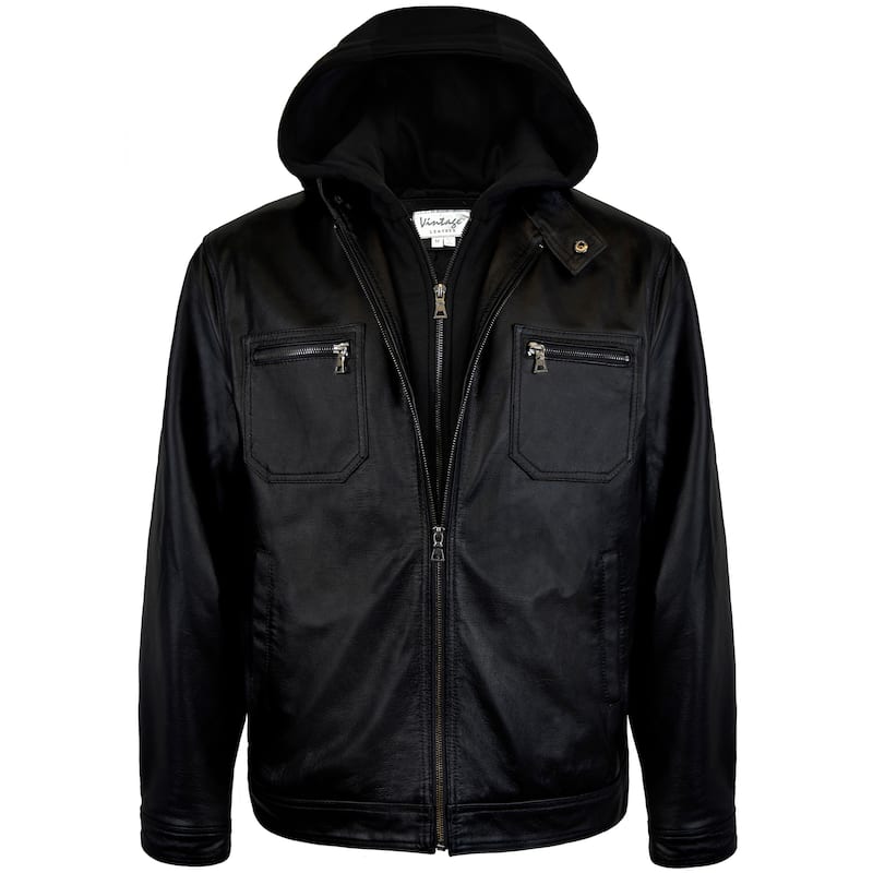 Men's Hooded Racing Leather Jacket