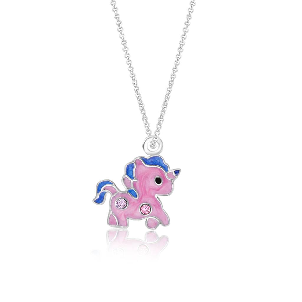 Unicorn Pink Crystal White Gold Palladium Plating Hypoallergenic Kids Necklace