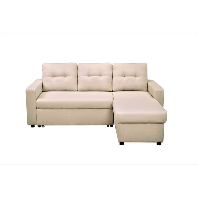 Convertible L-Shaped Sleeper Sofa, Beige Polyester, 80x59x36 inches - Space-Saving
