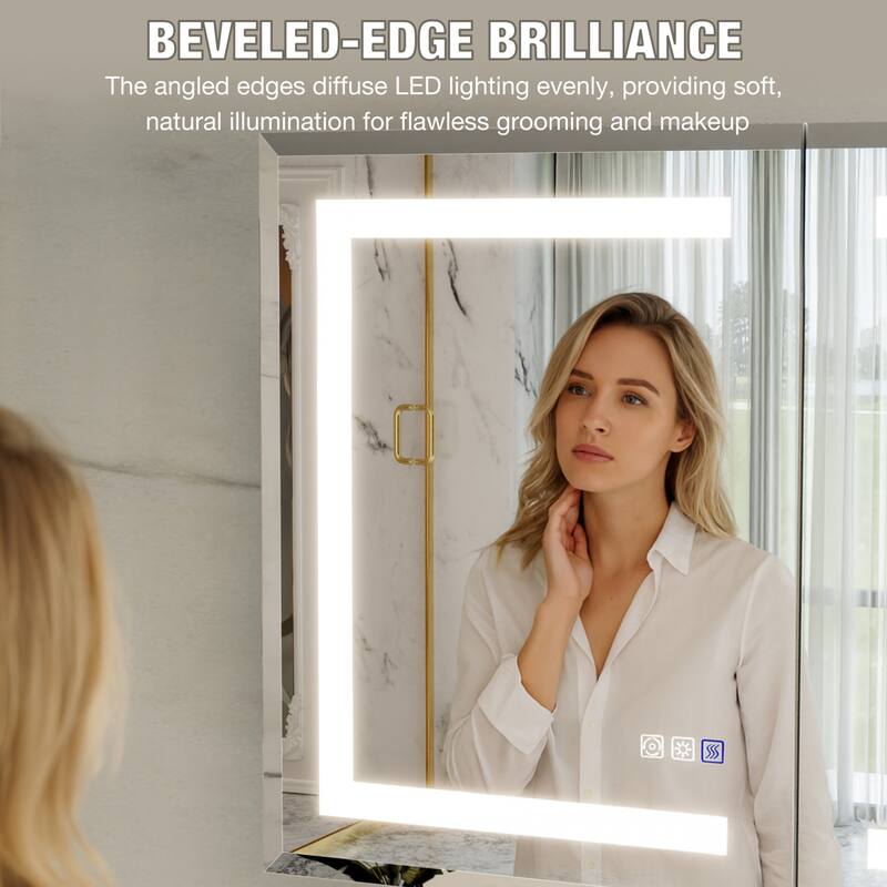 30-48'' W x 24'' H Surface or Recessed LED Bathroom Medicine Cabinet With Mirror,Defog & Quiet Hinges