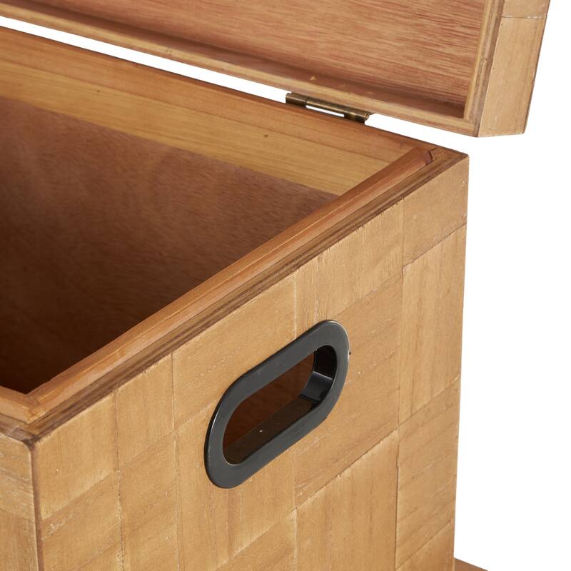 Brown Wood Handmade Decorative Trunk with Black Metal Accents and Square Patterns (Set of 2)