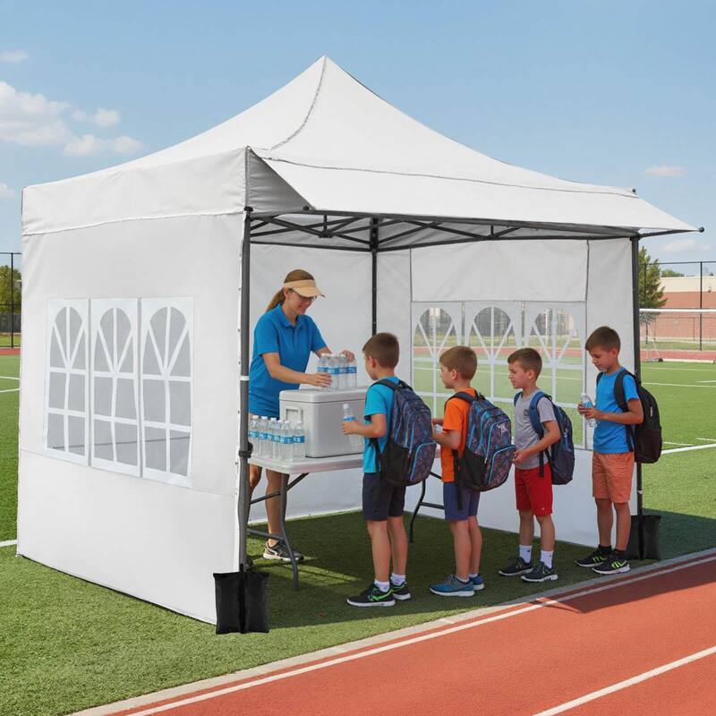 Costway 10 x 10 FT Pop up Canopy Tent with Sidewalls & Awning, Wheeled - See Details