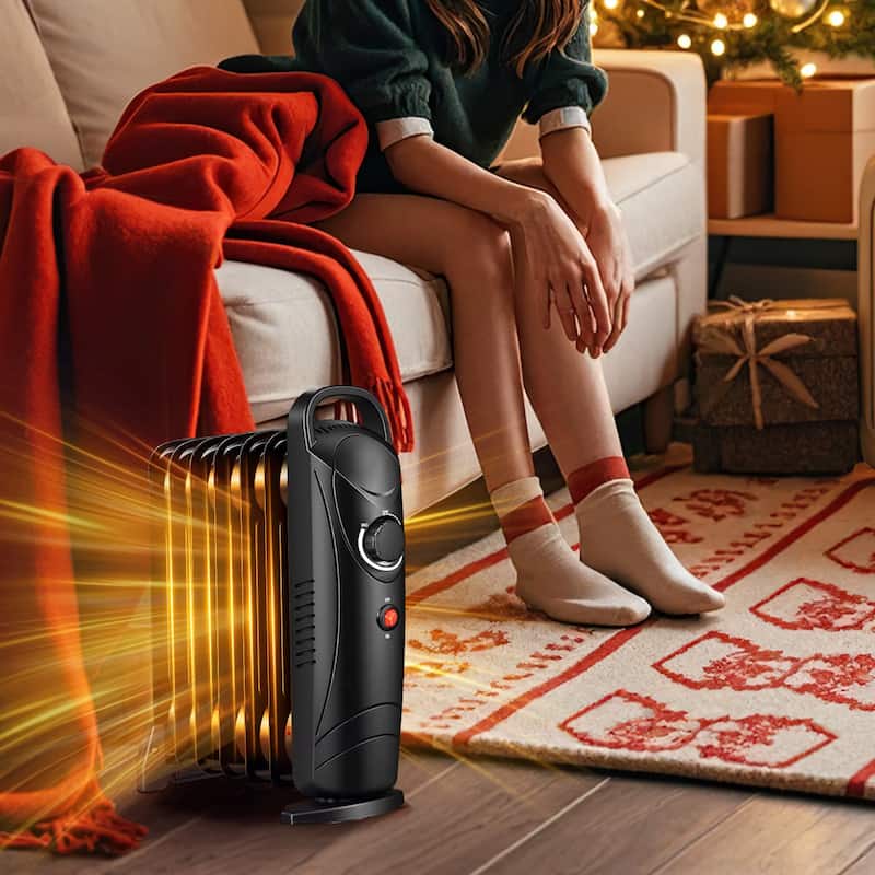 Black Electric Room Heater 700W Silent Operation with Overheat Protection for Bedroom or Office - 12" x 5.5" x 15"