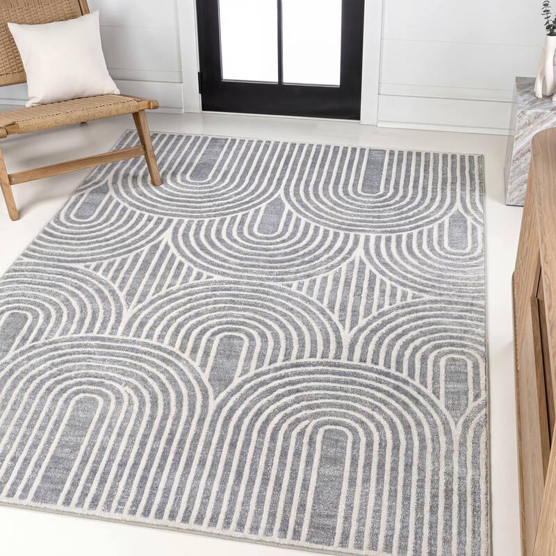 JONATHAN Y Nordby Abstract Groovy Striped Light Blue/Ivory Area Rug