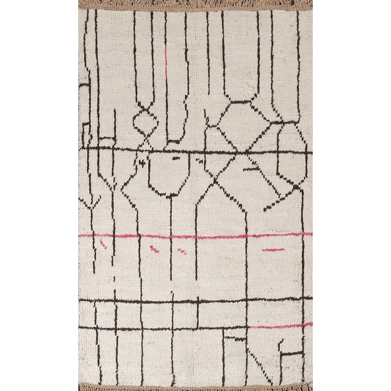 Tribal Moroccan Oriental Wool Area Rug Hand-knotted Foyer Size Carpet - 4'0" x 6'4"