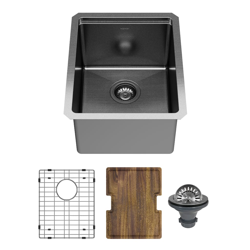 Karran Elite 15" Undermount Workstation 16 Gauge Single Bowl Stainless Steel Kitchen Sink in Gunmetal Black - Gunmetal Black