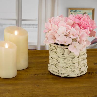 National Tree Company 10 in. Light Pink Hydrangea Bouquet in White Basket - 10 in