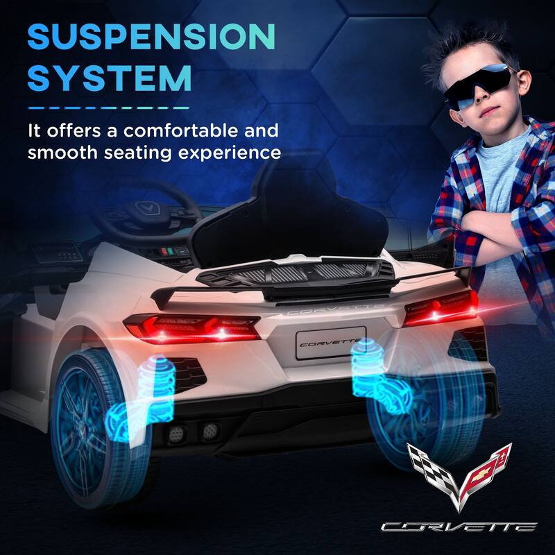 12V Kids Ride-On Chevrolet Corvette Licensed Car with Suspension, USB Music Port, and Dual Driving Modes for 3-6 Years