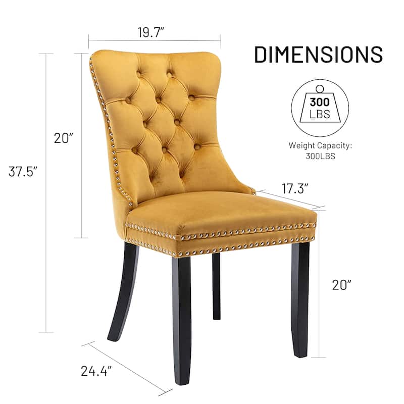 Set of 2 Modern Glam Velvet Dining Chairs - Armless TuftedAccent Side Chairs with Nailhead Trim & Ring Handle