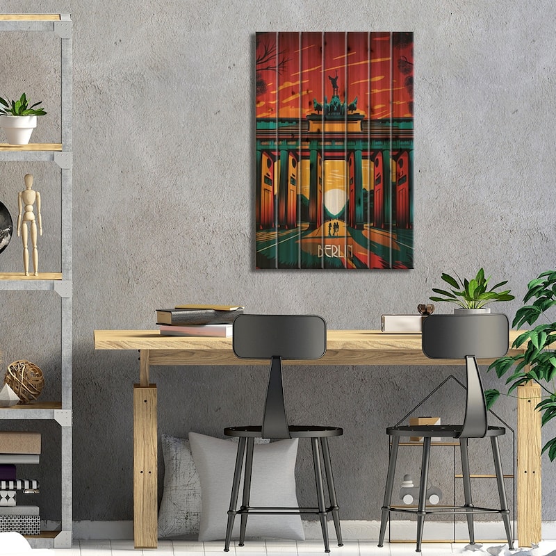 Berlin City Print On Wood by Durro Art - Multi-Color