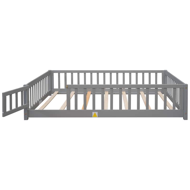 Full size Floor Platform Bed with Fence and Door