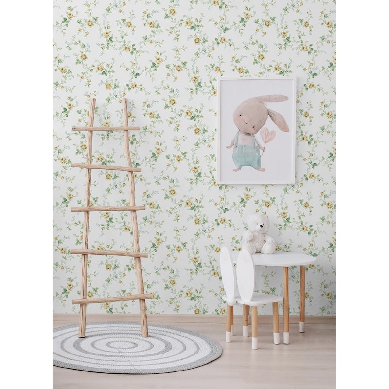 Seabrook Designs Meadow Floral Trail Prepasted Wallpaper