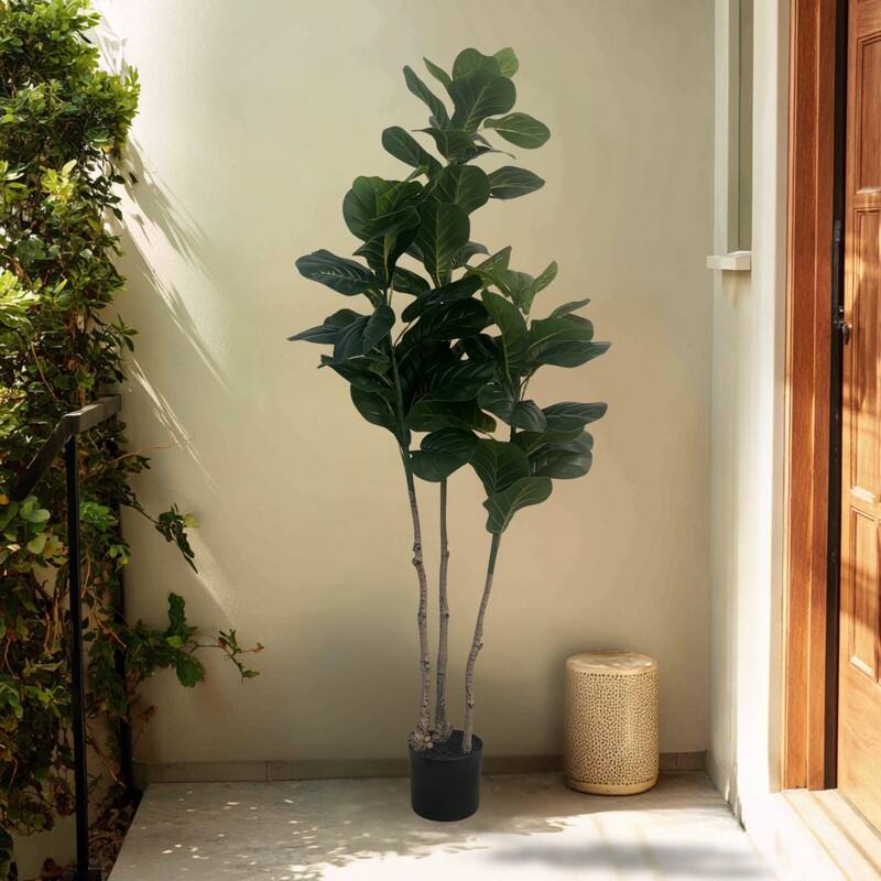 XBrand 59.1" Artificial Fiddle Leaf Fig Tree - Realistic Faux Indoor Plant, Adjustable Branches, Maintenance-Free