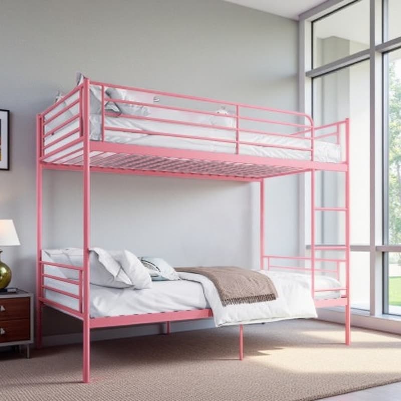 Twin Metal Bunk Bed with Convertible Design, Safety Upper Guard Fence, Built-in Ladder & Underbed Storage
