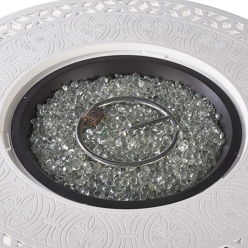 Round 44 in. x 44 in. Aluminum Propane Fire Pit Table with Glass Beads, Two Covers, Lid, 57,000 BTUs - N/A
