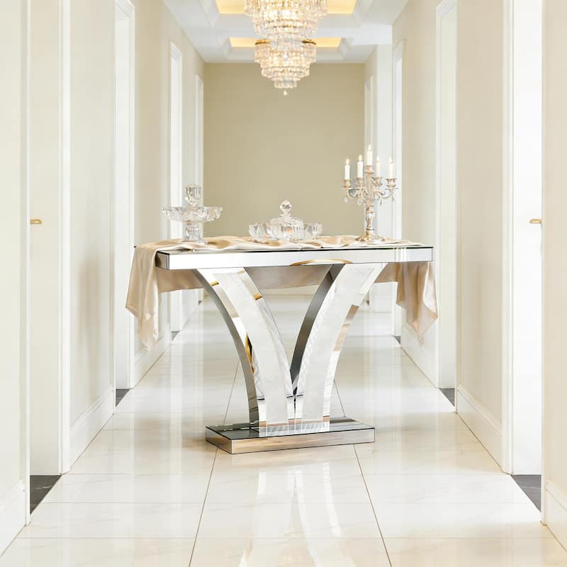V-Shaped Design Hall Table, Mirrored Side Table, Console Table - Clear