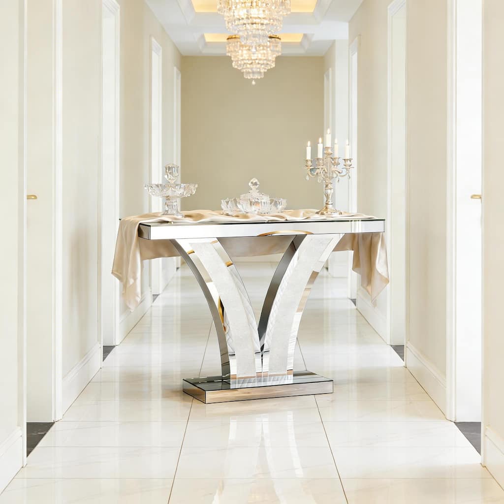 V-Shaped Design Hall Table, Mirrored Side Table, Console Table