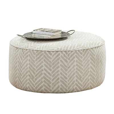 Chenille Upholstered Round Ottoman in Line Multi Finish
