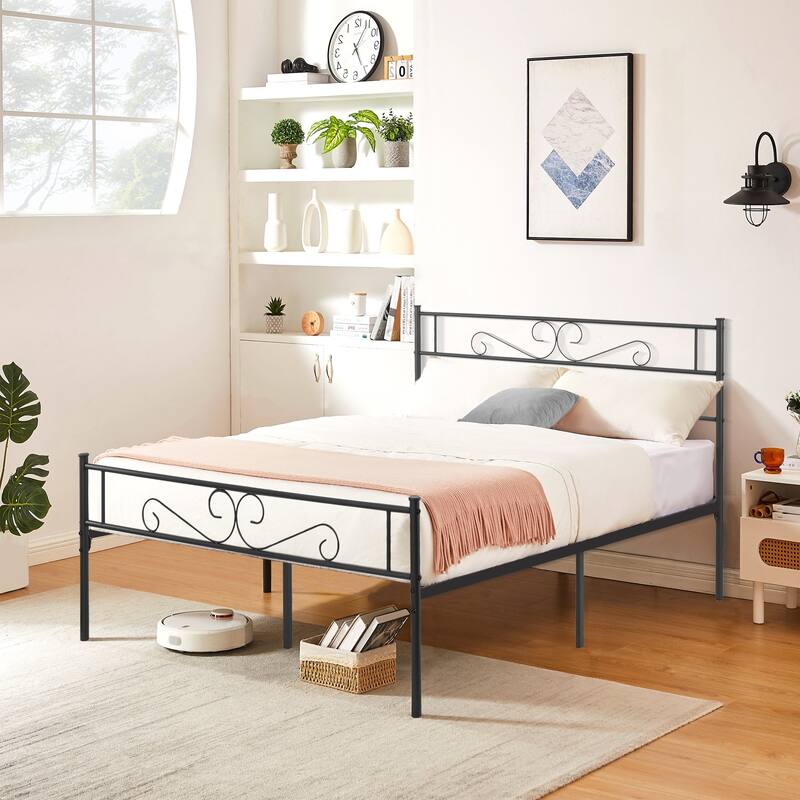 Javlergo Modern Metal Platform Bed Frame with Headboard and Footboard