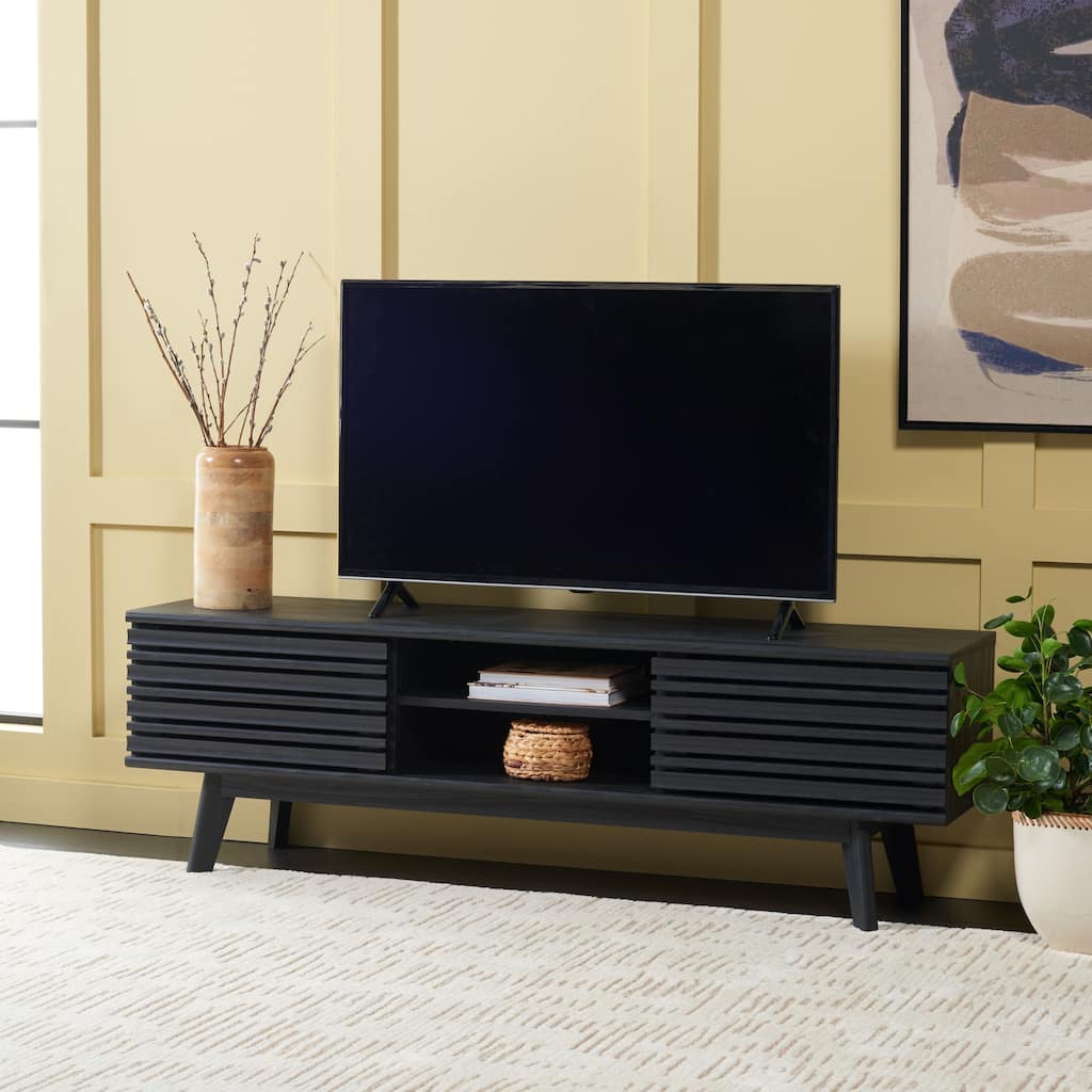 SAFAVIEH Teela Walnut 59-inch Storage Media TV Stand - 59" W x 15" L x 19" H - 59Wx15Dx19H