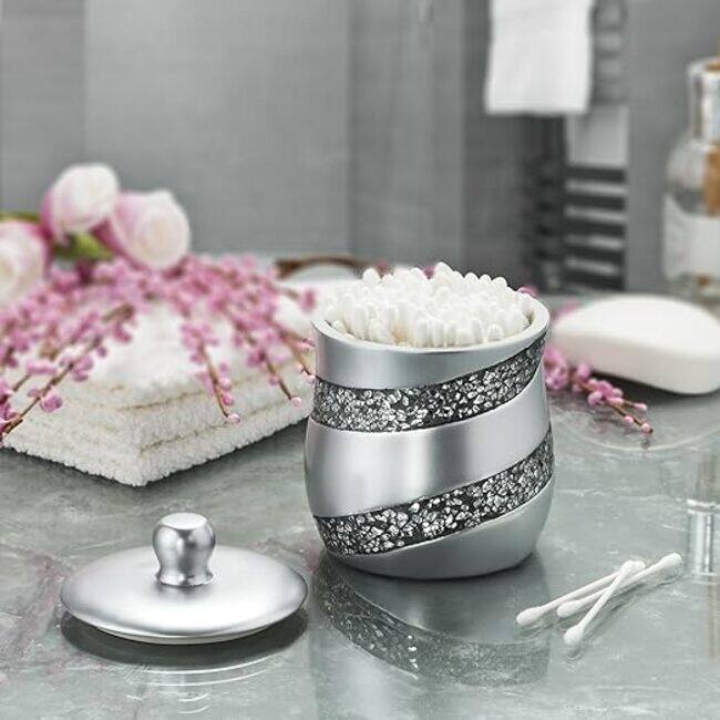 Creative Scents Silver Mosaic Qtip Holder - Gray - Gray
