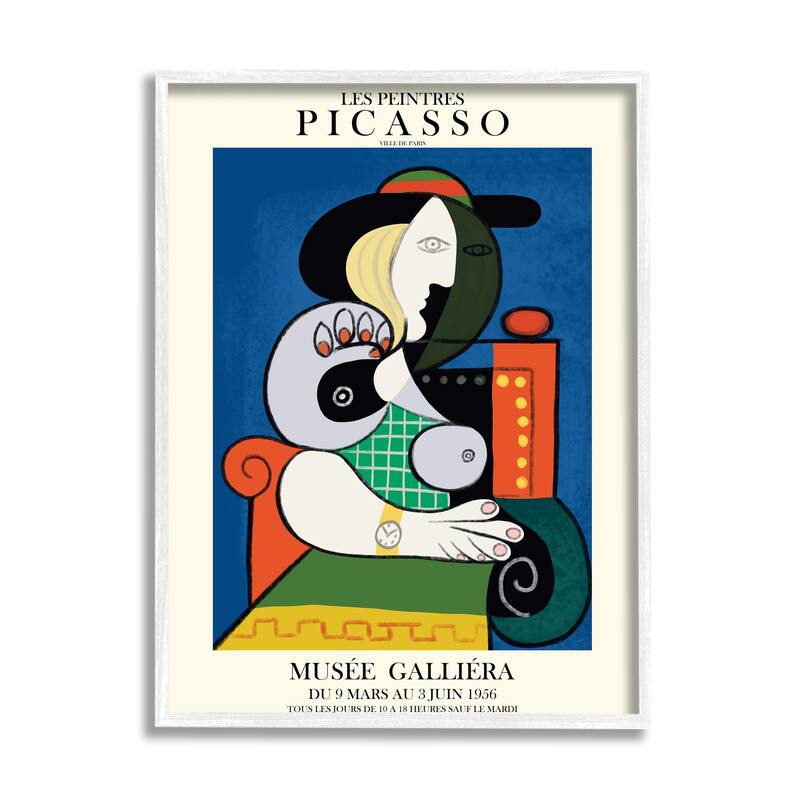 Stupell Picasso Classical Abstract Artist Red Chair Woman Framed Wall Art - 24 x 30 - White