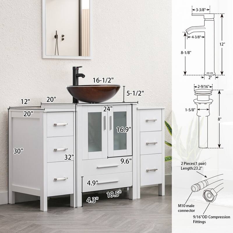 48" Bathroom Vanity Set Vessel Sink Faucet W/ Small Cabinet Combo