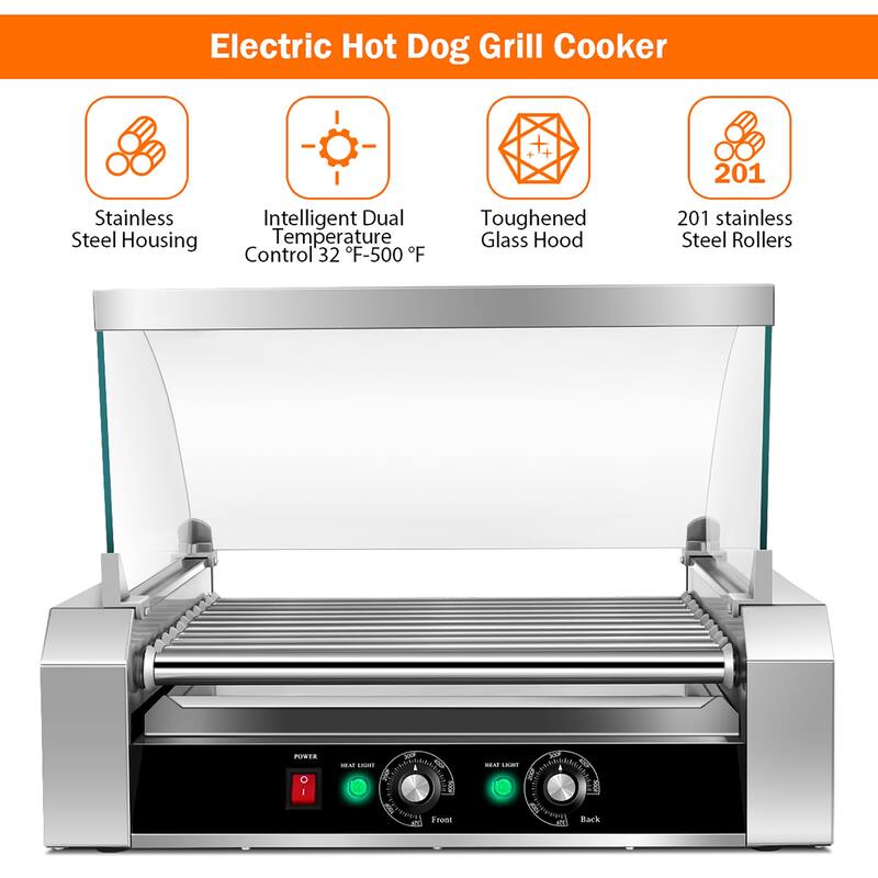 Costway Commercial 30 Hot Dog 11 Roller Grill Cooker Machine W/ cover - See Details