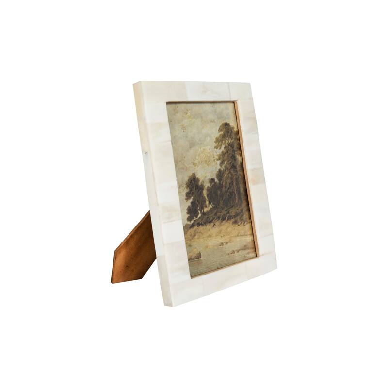 White Resin Photo Frame with Beige Accents
