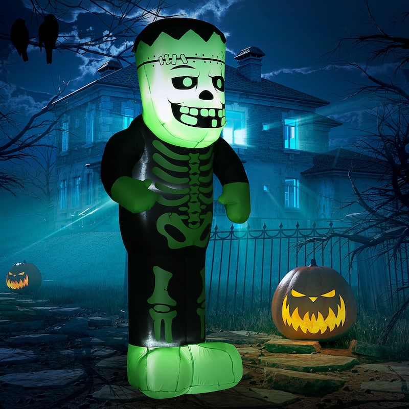 HOMCOM 8FT Tall Halloween Inflatable Skeleton Frankenstein, Outdoor Blow Up Decorations with LED Lights, Waterproof - Black/Green